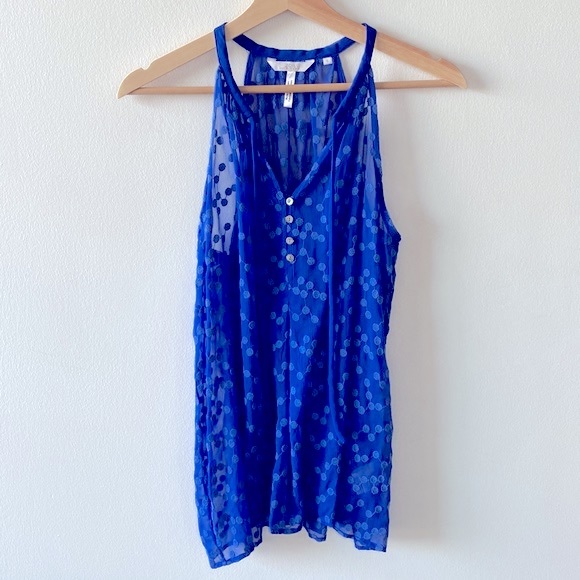 Anthropologie ZOA New York Dotted Blue Silk Blouse small